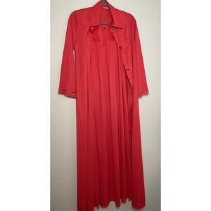 Vintage Texsheen Red Rose Peignor Set Robe Gown‎ Size Small